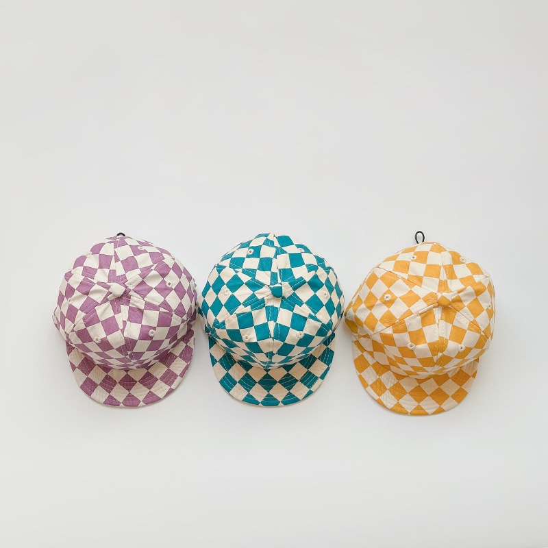 Baby Hat Thin Checkerboard Adjustable Short Eaves Kids Baseball Cap