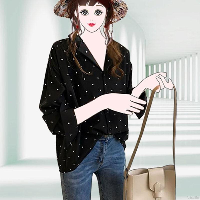 Áo kiểu tay dài họa tiết chấm bi thanh lịch dành cho nữ