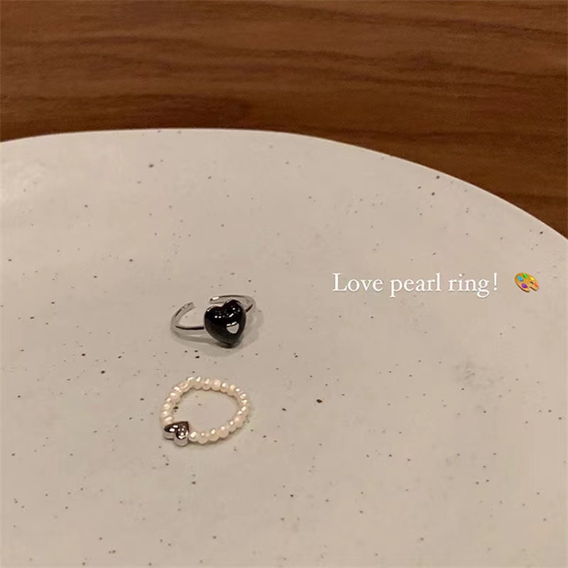 Nhẫn Hở Đính Hạt Ngọc Trai Hình Trái Tim Ngọt Ngào Thiết Kế Chất Lượng Cao Có Thể Điều Chỉnh Độc Đáo Cho Nữ