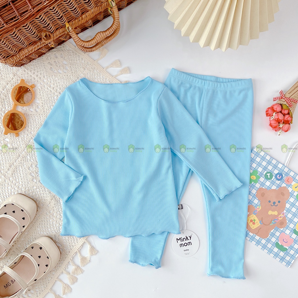 Bộ Thun Gân Bé Gái Minky Mom Vải Thun Gân Bèo Nhún Ngực, Đồ Bộ Cho Bé Mặc Nhà Thu Đông MKMTD2216