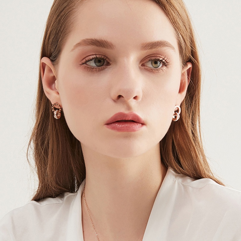 Khuyên tai MAYEBE LAVEND kim loại họa tiết chữ số la mã phong cách Hàn Quốc cho nữ