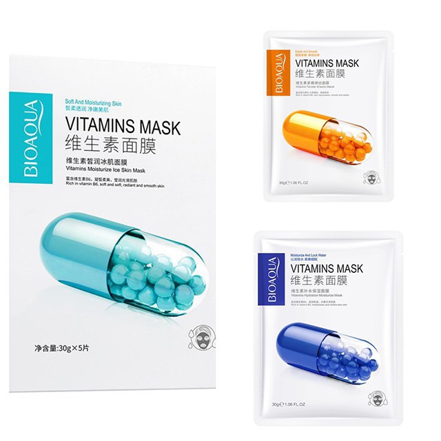 Mặt nạ VITAMINS MASK cấp ẩm mềm mịn se khít lỗ chân lông giảm thâm kiềm dầu nội địa trung Bioaqua | BigBuy360 - bigbuy360.vn