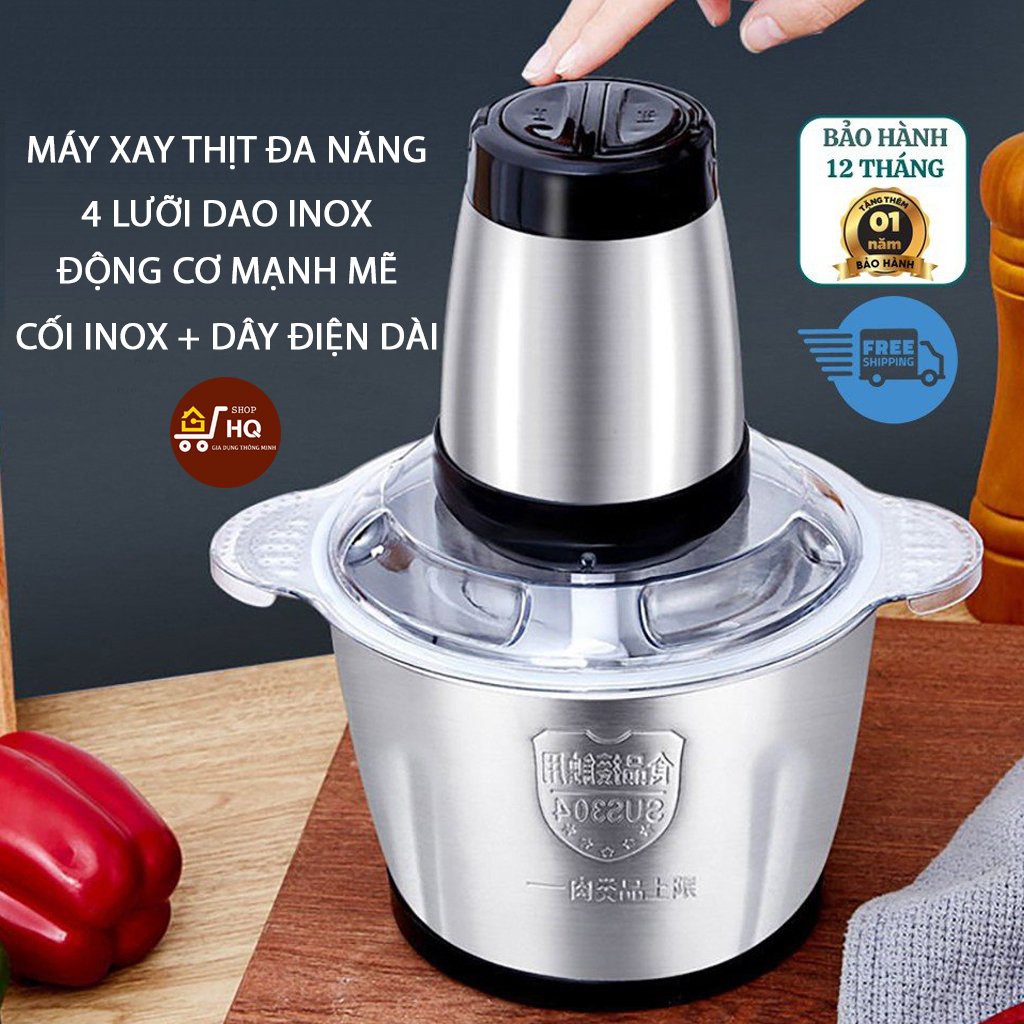 Máy Xay Thịt Đa Năng Inox 304, 4 Lưỡi Dao Thép Không Gỉ, Máy Xay Sinh Tố Thịt, Cá, Rau Củ Hoa Quả