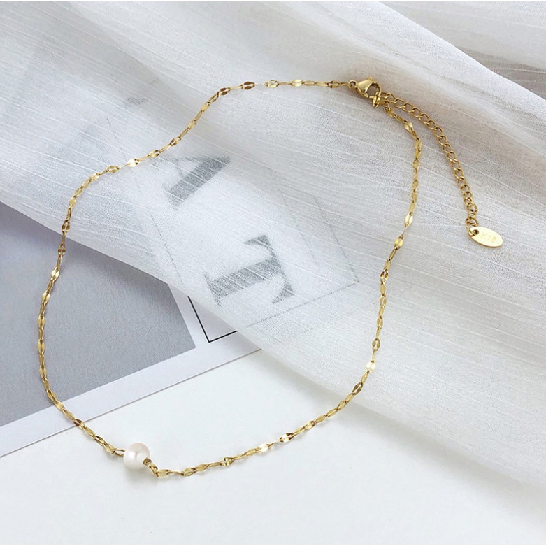 Dây Chuyền Choker Mảnh Trái Châu Titan Ko Đen TT 4230