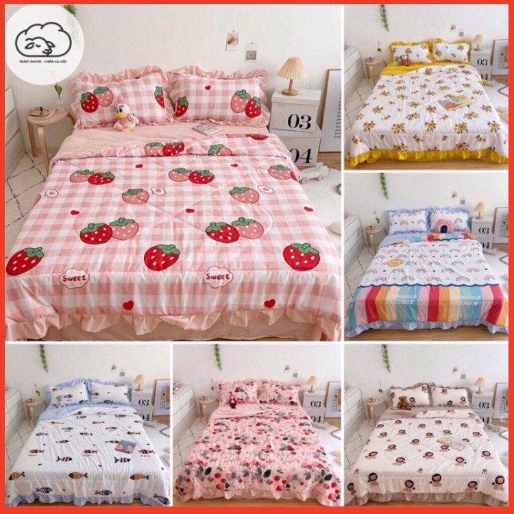 Bộ chăn ga gối cotton ❤️ Cotton đũi bèo bộ chăn mền lót bông đủ màu đủ size ga Hàn Quốc miễn phí bo chun drap ga giường