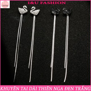 Khuyên tai bông tai dài hình chú thiên nga đen -trắng sợi mảnh tua rua thời thượng không kém phần ngọt ngào  KT-139
