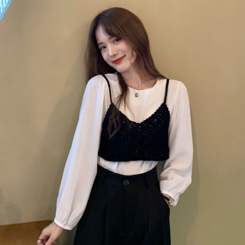 Áo Dệt Kim Hai Dây Dáng Rộng Phong Cách Hàn Quốc Thời Trang Cho Nữ