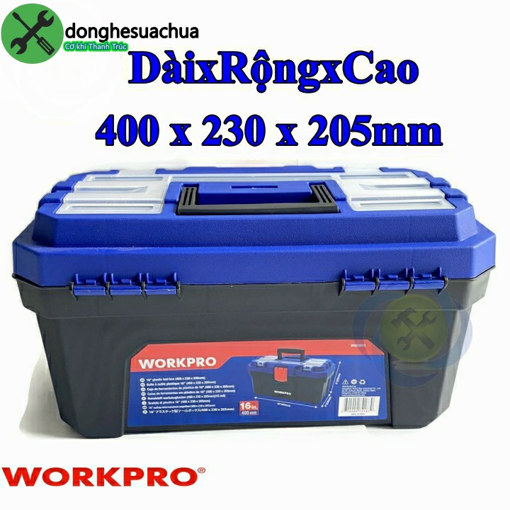 Thùng đồ nghề nhựa Workpro W083015 kích thước 400 x 230 x 205mm