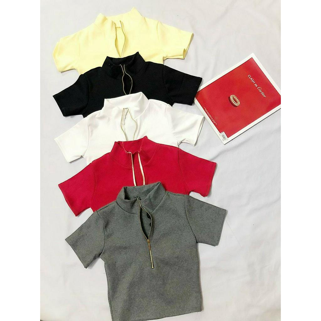 ÁO THUN KIỂU CROPTOP CÓ DÂY KÉO, FORM DƯỚI 45KG