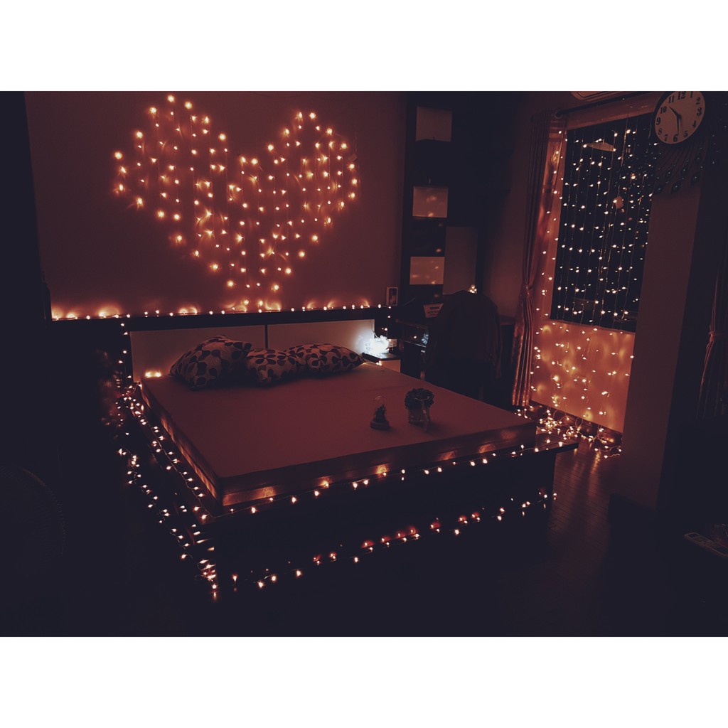 Đèn rèm trái tim  trang trí siêu đẹp kích thước 1.5x1.8m