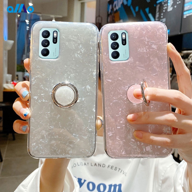 Ốp Điện Thoại Họa Tiết Vỏ Sò Lấp Lánh Chống Sốc Kèm Giá Đỡ Nhẫn Cho Oppo Reno 6 Z 5g Reno6 Z Reno6 5g