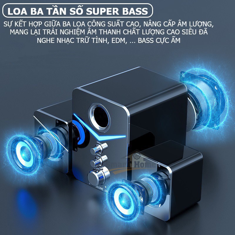 Loa Máy Tính Để Bàn Có Dây - Loa Vi Tính Bluetooth D-221 Supper Bass Có LED Cao Cấp Cho PC, Laptop, Điện Thoại