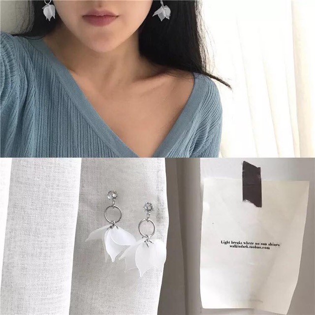 Đôi bông tai chùm lá trắng xinh xắn