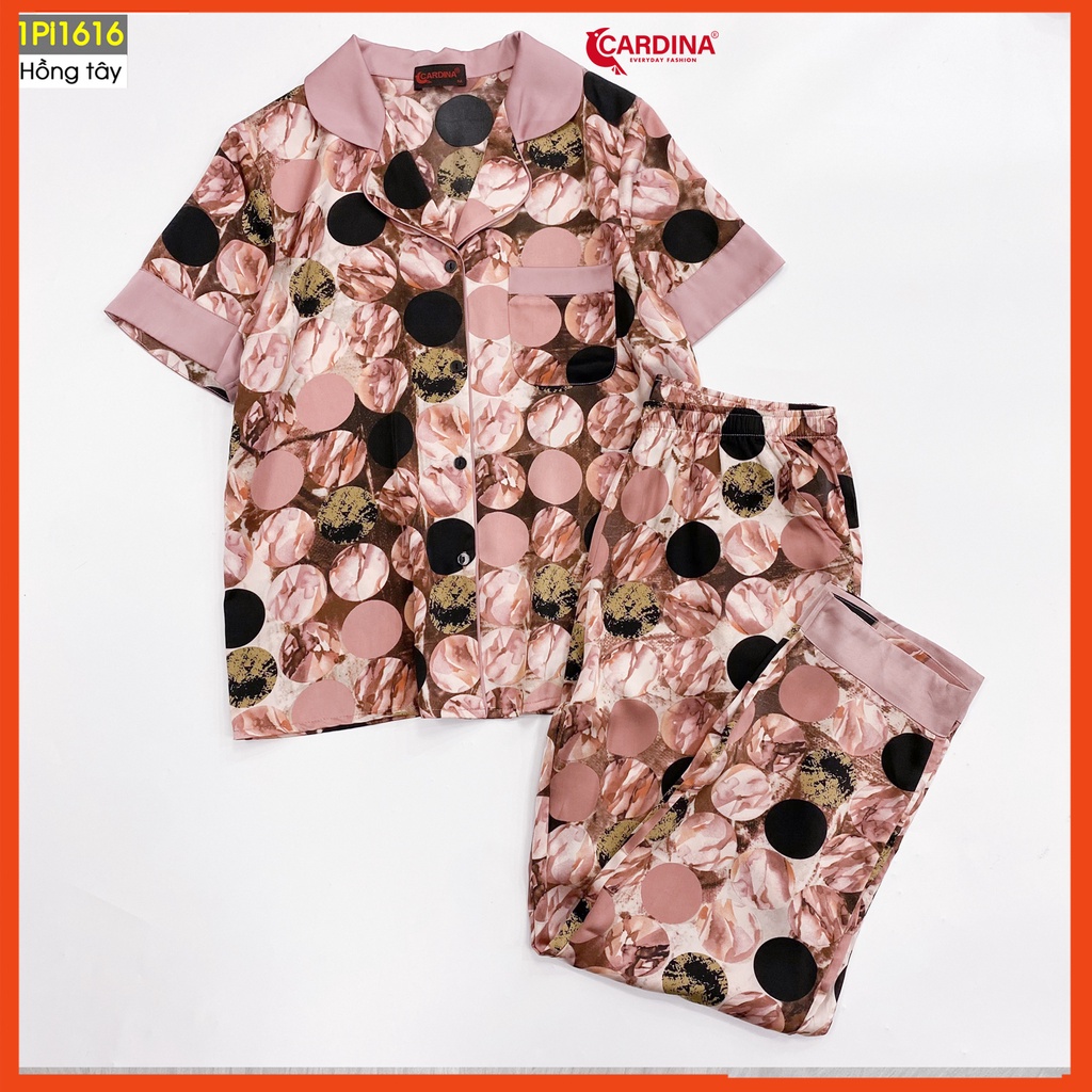 Đồ bộ pijama nữ CARDINA chất lụa satin Nhật cao cấp quần dài áo cộc tay họa tiết tinh tế trẻ trung 1Pi16.