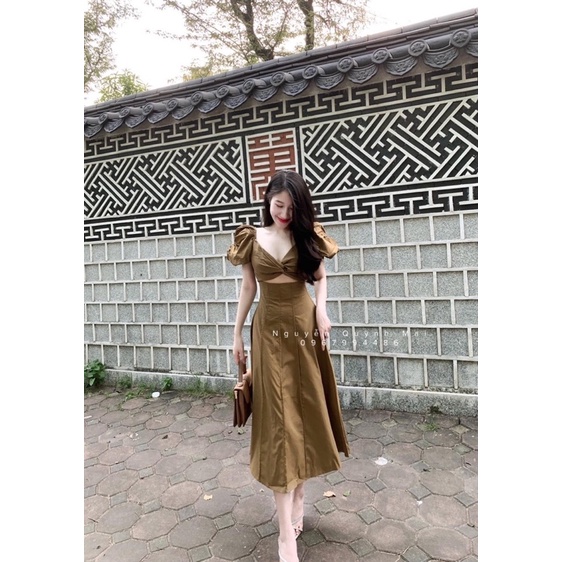 ☘️ VÁY maxi XOẮN NGỰC TAY BỒNG cut khoét bụng xếp ly dáng dài cá tính sexy sang chảnh du lịch đi làm công sở
