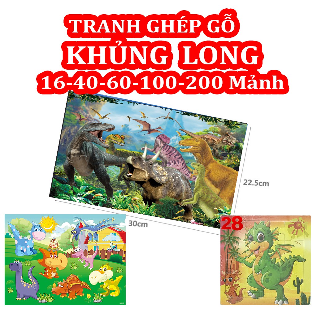 Tranh Xếp Hình Khủng Long 9 16 40 60 100 200 Mảnh Bằng Gỗ Ghép Hình Bảng Gỗ Cho Bé 1-15 Tuổi