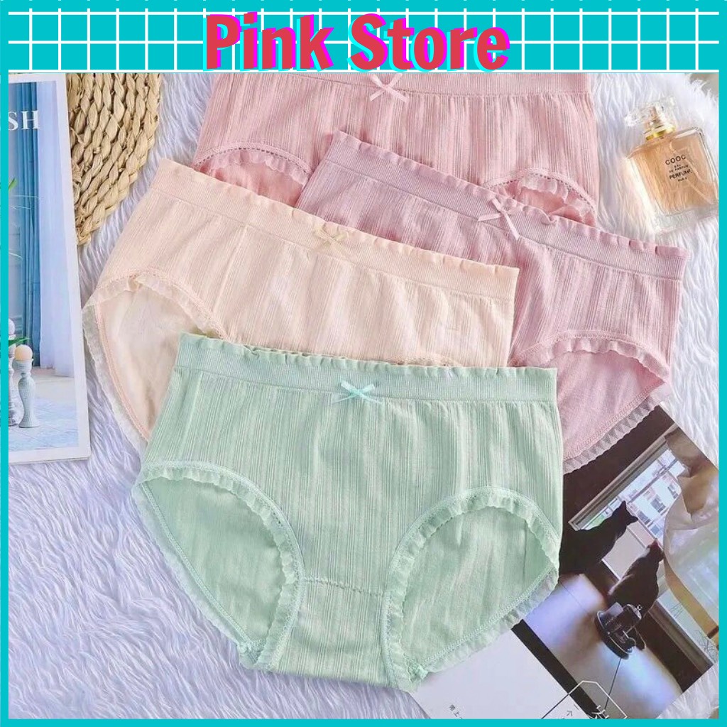 Quần Lót Không Đường May Nữ Kháng Khuẩn Đính Nơ Viền Ren Mềm Mại PINK STORE QL88