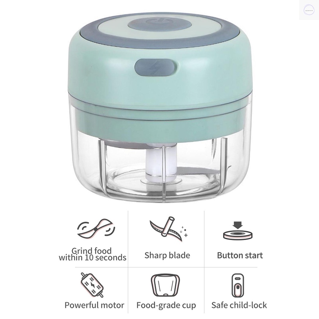 Mini Garlic Grinder Electric Garlic Chopper Cordless Food Fruit Vegetable Blender Kitchen Gadgets 250ML USB Rechargeable