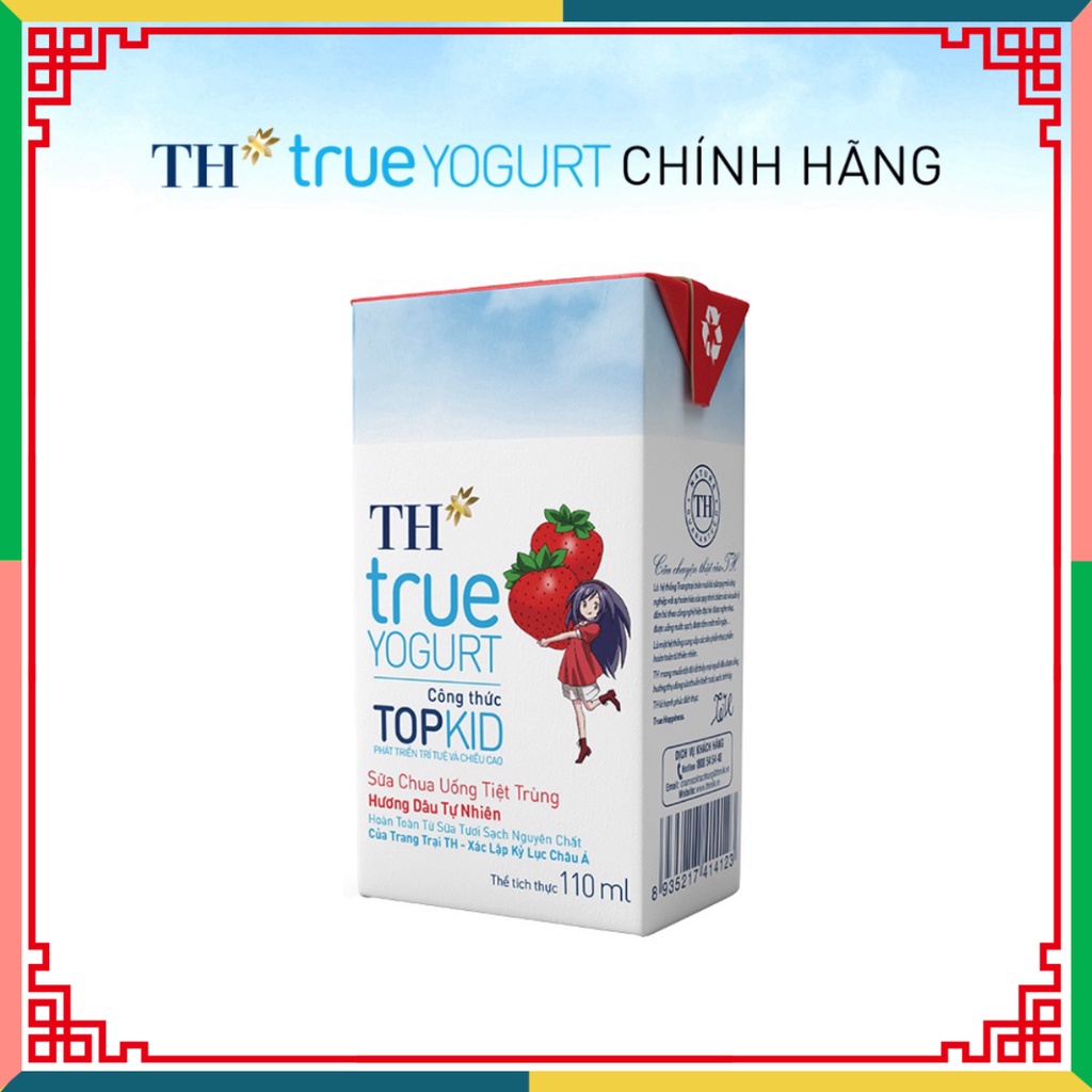 Thùng 48 hộp hộp sữa chua uống khử trùng TOPKID hương dâu đương nhiên TH True Yogurt 110ml (110ml x 48) ( Đại lý Ngọc To