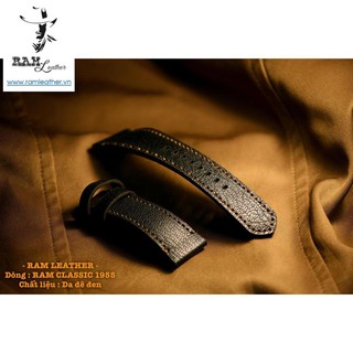 Dây đồng hồ ram classic 1955 - da dê đen tuyền vân alran tự nhiên ,