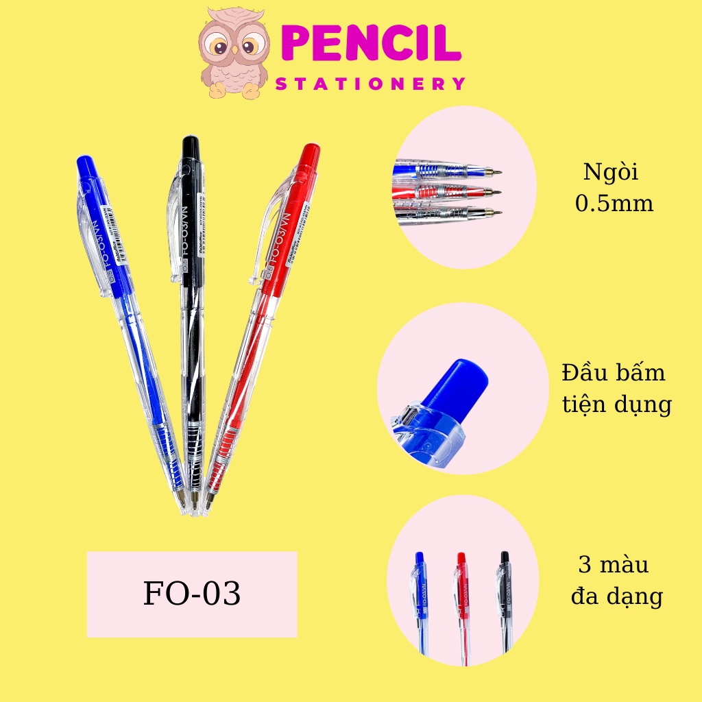 Combo 10 Bút Bi Thiên Long FO-03, TL-08/023/024/025 Ngòi 0.5mm 0.7mm 0.8mm, Bút Gel Mực Nước Văn Phòng Phẩm Xanh Đen Đỏ