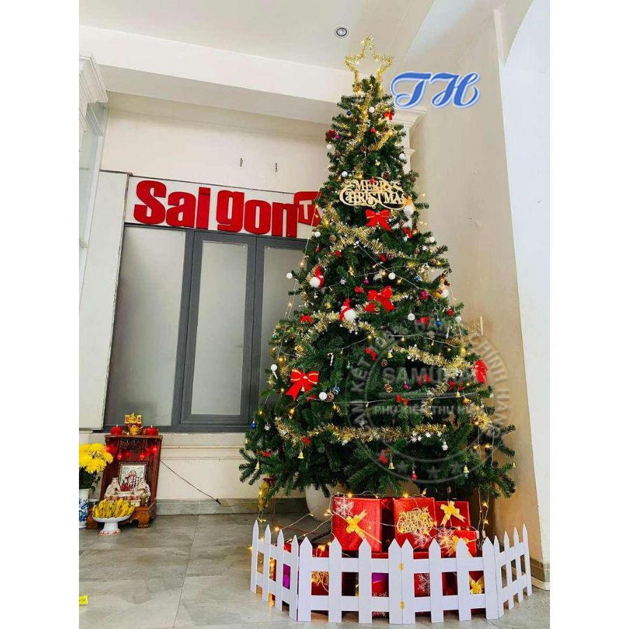 Cây thông noel 3m đầu tròn 10' trang trí phòng khách, phòng ngủ, ngoài trời đầy đủ phụ kiện mùa giáng sinh (Hình Thật)