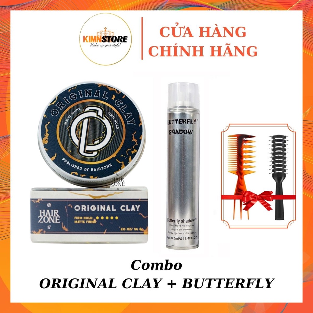COMBO Sáp vuốt tóc ORIGINAL CLAY 56g by Hair Zone + Gôm xịt tóc, keo xịt tóc tạo kiểu tóc