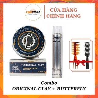Combo sáp vuốt tóc original clay 56g by hair zone + gôm xịt tóc, keo xịt tóc tạo kiểu tóc