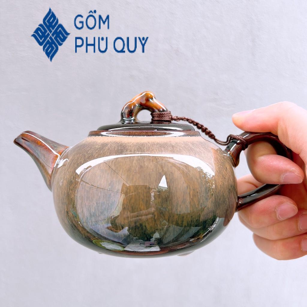 Bộ Ấm Trà 🎁 Gốm Sứ Bát Tràng 🎁 Bộ Ấm Chén,quả Hồng Gấm Hoa Cao Cấp Decor Gomphuquy Thh02