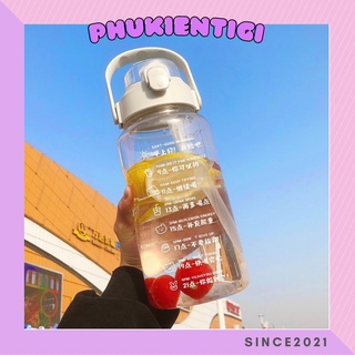 [ HOT 2021 ] Bình Nước 2 Lít Có Vạch Kẻ Chia ML Cho Mỗi Ngày Kèm Ống Hút Tiện Lợi Bình Đựng Nước An Toàn Cho Sức Khoẻ