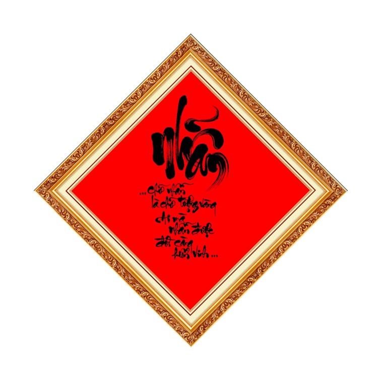 Tranh dán tường HD thư pháp Chữ Nhẫn KT 50 x 50 cm kim sa