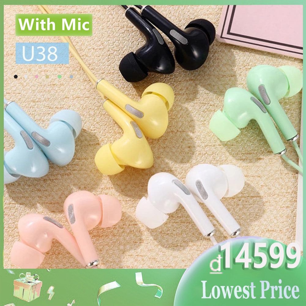 Tai nghe nhét tai có dây u38 giắc cắm 3.5mm tích hợp có chất lượng cao dành micro màu macaron nhiều màu
