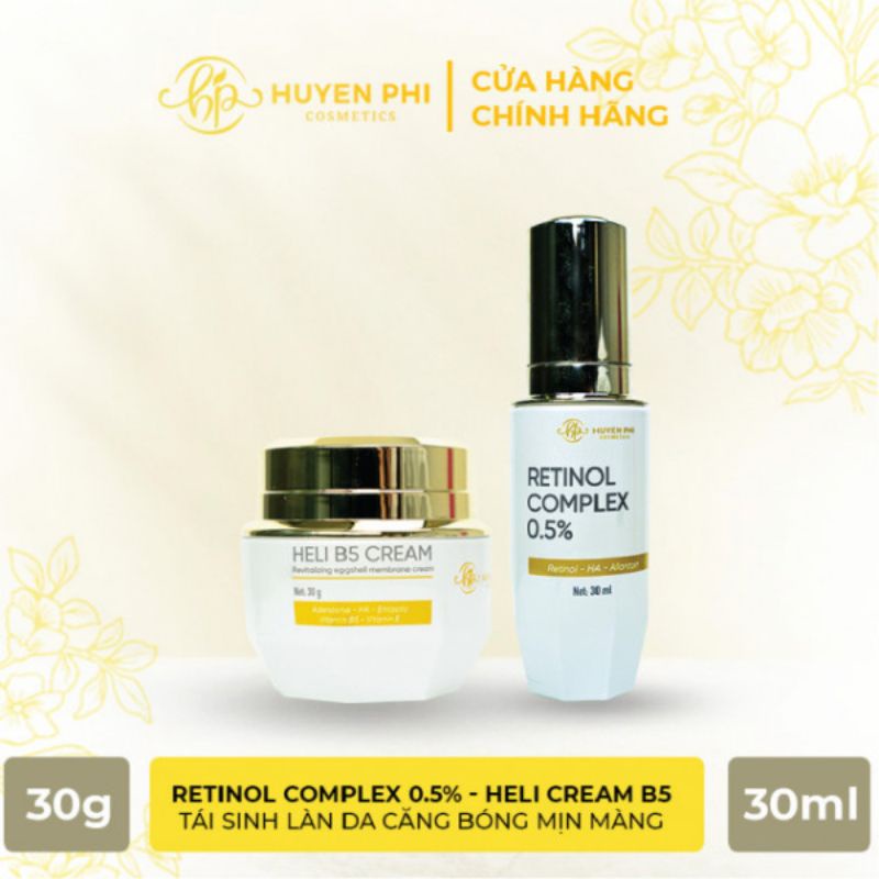 Bộ đôi tái sinh Retinol Complex 0.5% và Heli B5 Cream Huyền Phi