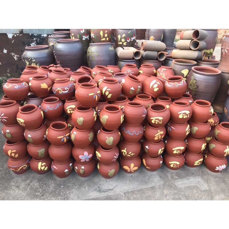 Chậu trồng cây tài lộc cao 17cm,miệng 14cm -Gốm phù lãng