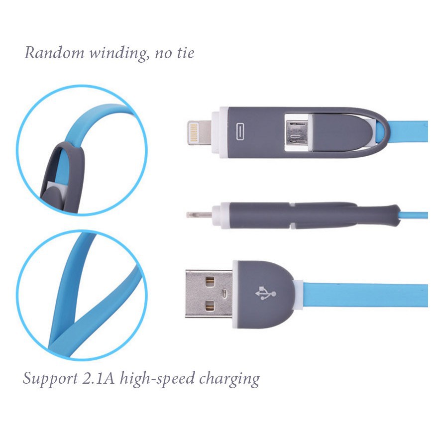 Cáp Sạc / Chuyển Dữ Liệu 2 Trong 1 Cổng Micro Usb Cho Iphone Android