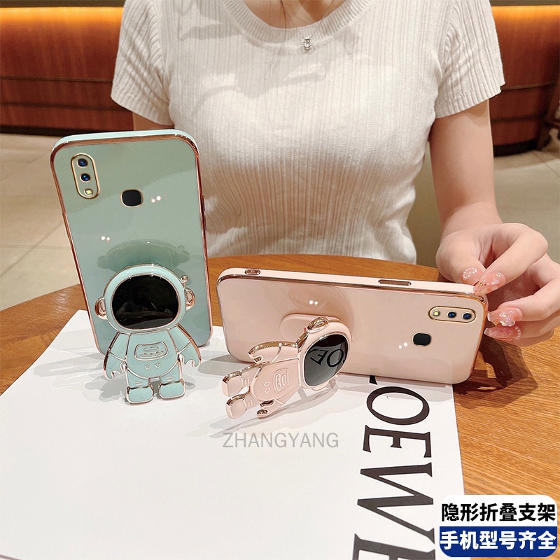 ốp lưng vivo y91 y95 TPU Mạ điện 3D Phi hành gia có chân đế ốp điện thoại vivo y91 y95