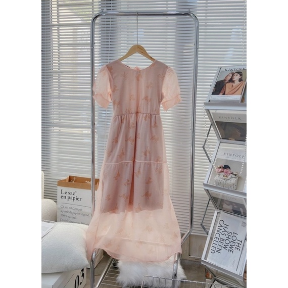 Đầm voan hoa babydoll xoè dài tay bo dây lưng Đầm váy đi chơi dạo phố du lịch đi biển đi Đà Lạt dễ thương cute xinh xắn