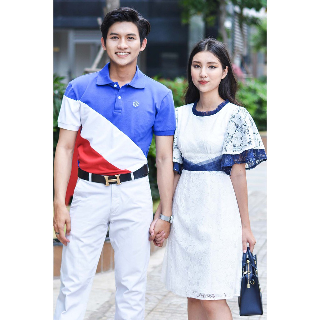 Đồ đôi Đầm Thun Navy White Red Polo &amp; Classy Pleated Lace Dress HAVIAS