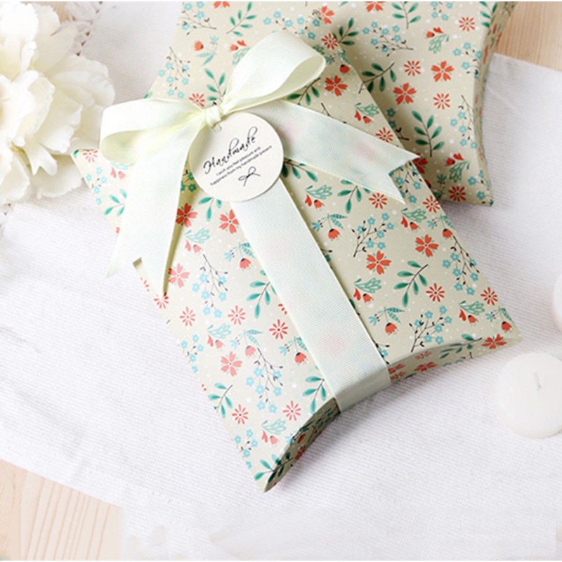 Hộp quà tặng sinh nhật giấy kraft hộp đựng gói hàng bánh kẹo trung thu handmade hoa nhí vintage lenmade nắp gập vuông