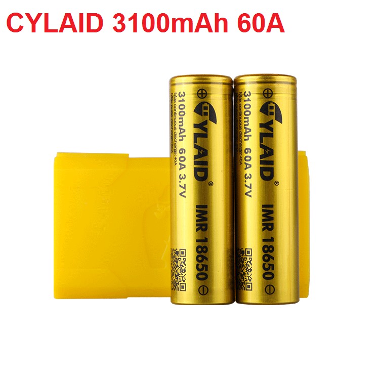Bộ 2 pin sạc Lithium 18650 CYLAID dung lượng cao 3100mah 60A