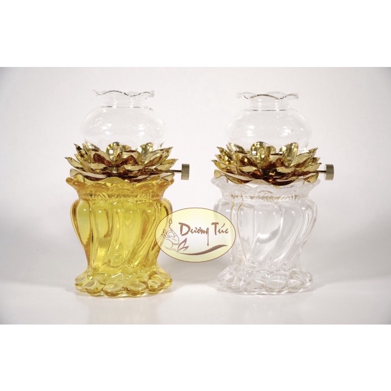 Đèn dầu thờ cúng sóng nước cách điệu thủy tinh chuôi mạ vàng - Cao 15cm nhiều màu (033)