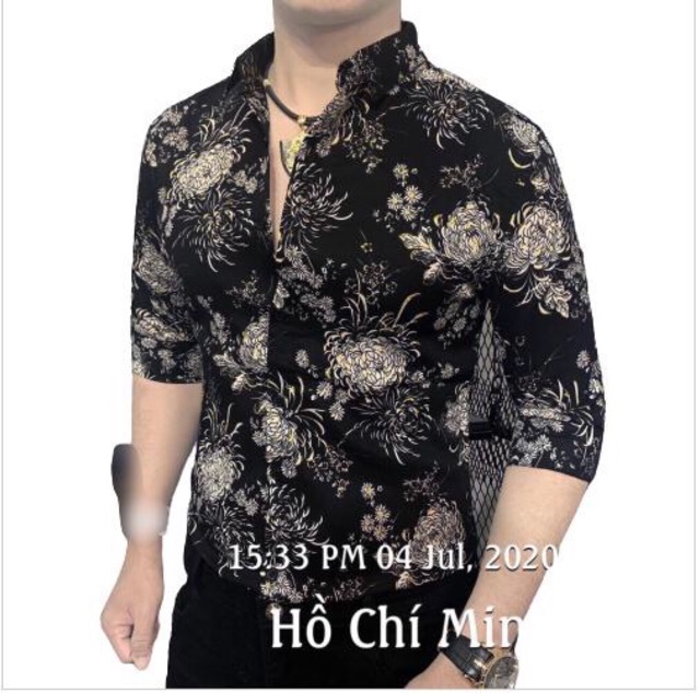 Áo sơmi lụa nam nữ in hoa hồng