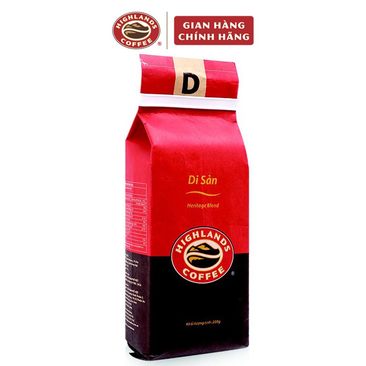 [Mã 159FMCGSALE giảm 8% đơn 500K] Cà phê rang xay Di Sản Highlands Coffee 200g, cafe rang xay Di sản gồm cà phê robusta.
