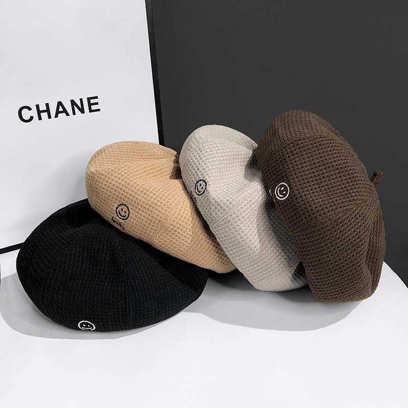 Mũ nồi beret chất mềm mịn thêu hình Mặt cười lucky phong cách đáng yêu thu đông cho bé từ 2-5 tuổi mới nhất ML07