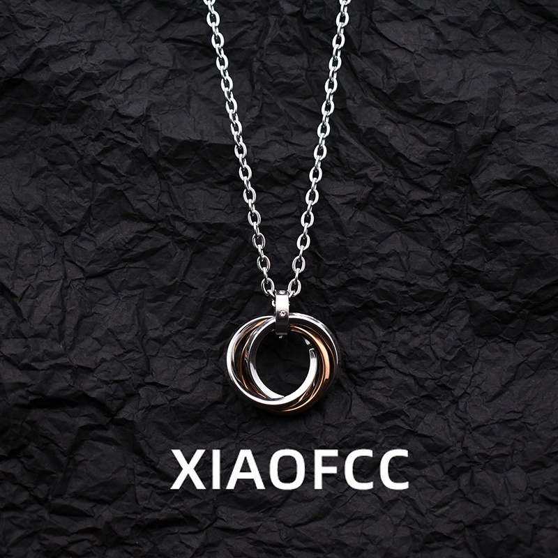 Vòng cổ Thép Titan Ba Nhẫn Phong Cách hip hop Đơn Giản Cho Nam Và Nữ