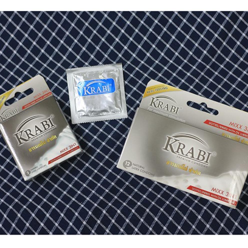 [CHE TÊN SP] [MIXX GÂN - GAI - GEL]  Bao cao su Krabi gân-gai-gel bôi trơn | Mixx 3in1 Krabi Premium condoms