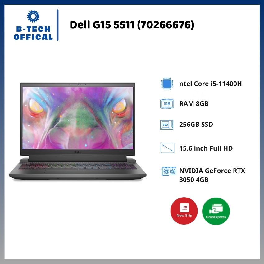 [ TẶNG VOUCHER 150K ] Laptop Dell G15 5511 (70266676)/ Grey/ Intel Core i5-11400H (2.70GHz, 12MB)/ RAM 8GB