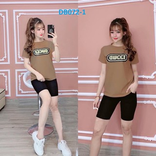 Set Đồ bộ thun Thái in logo, quần bó lửng, tay ngắn - DB072
