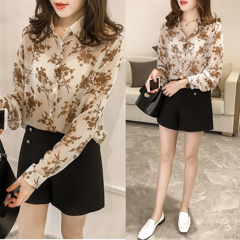 Áo sơ mi dài tay in họa tiết hoa nhã nhặn dành cho nữ