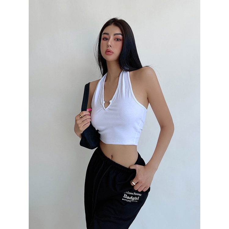 QKOOLE  Áo Croptop Sát Nách Phong Cách Hàn Quốc